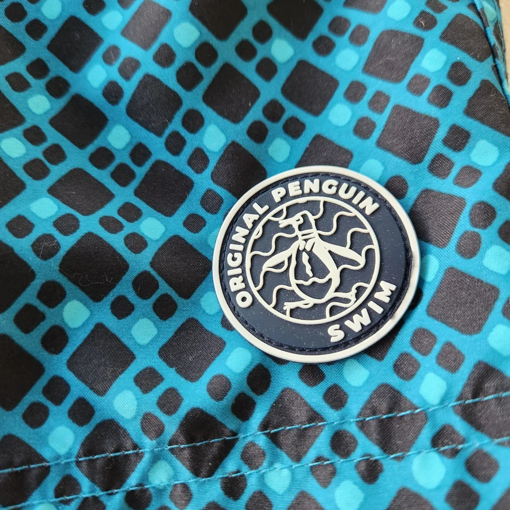 Original Penguin Teal & Black Patterned Swim Shorts